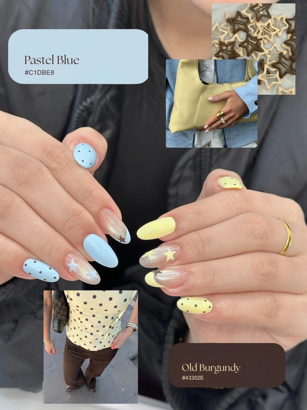 Mẫu nail chấm bi sao xanh vàng pastel - NAIL BY THẢO Tân Phú & Tân Bình