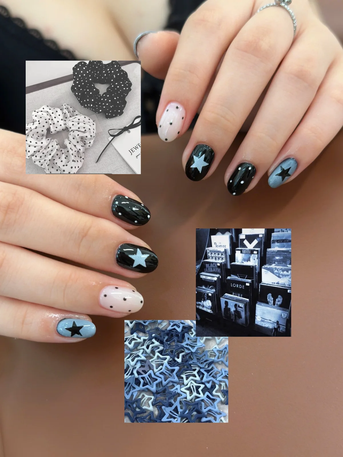 Mẫu nail sao chấm bi đen xanh dương - NAIL BY THẢO Tân Phú & Tân Bình