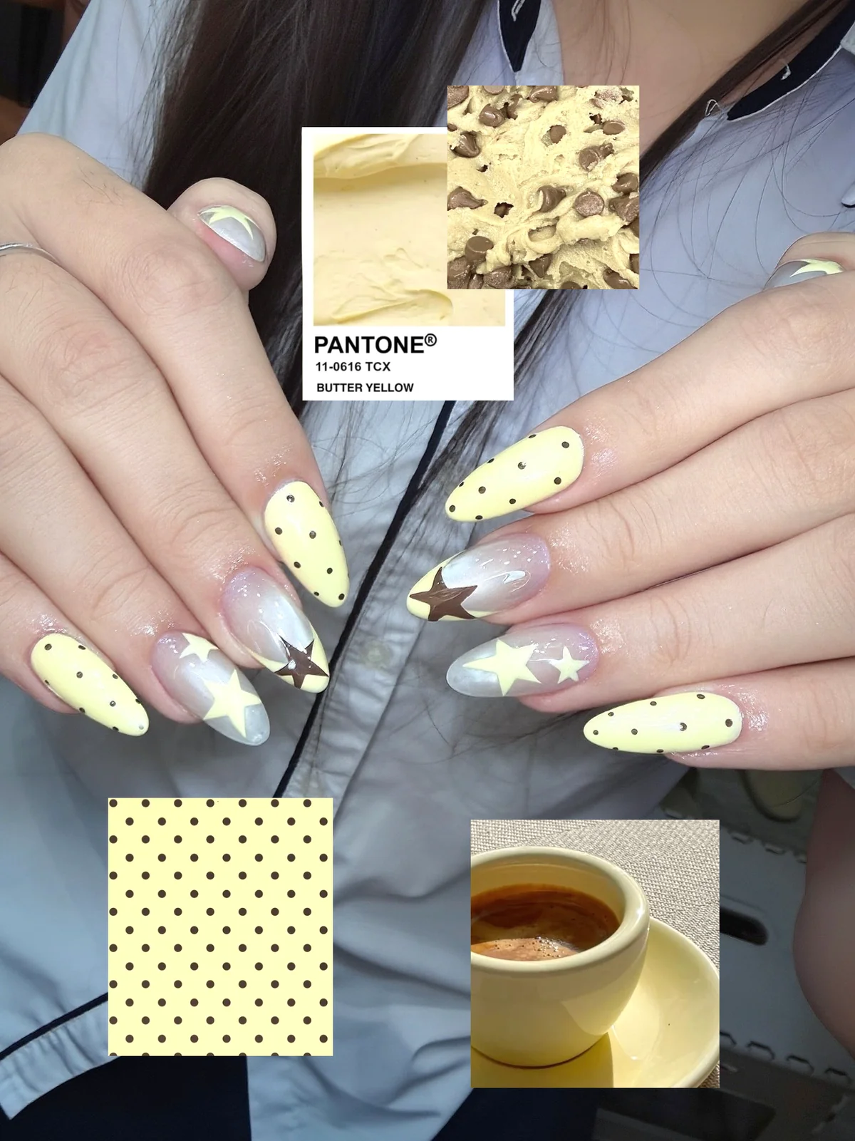Mẫu nail chấm bi sao vàng bơ - NAIL BY THẢO Tân Phú & Tân Bình