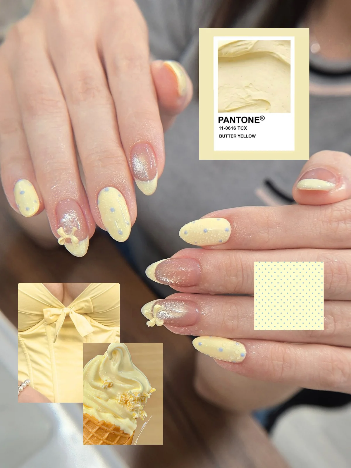 Mẫu nail chấm bi nơ vàng nhạt - NAIL BY THẢO Tân Phú & Tân Bình
