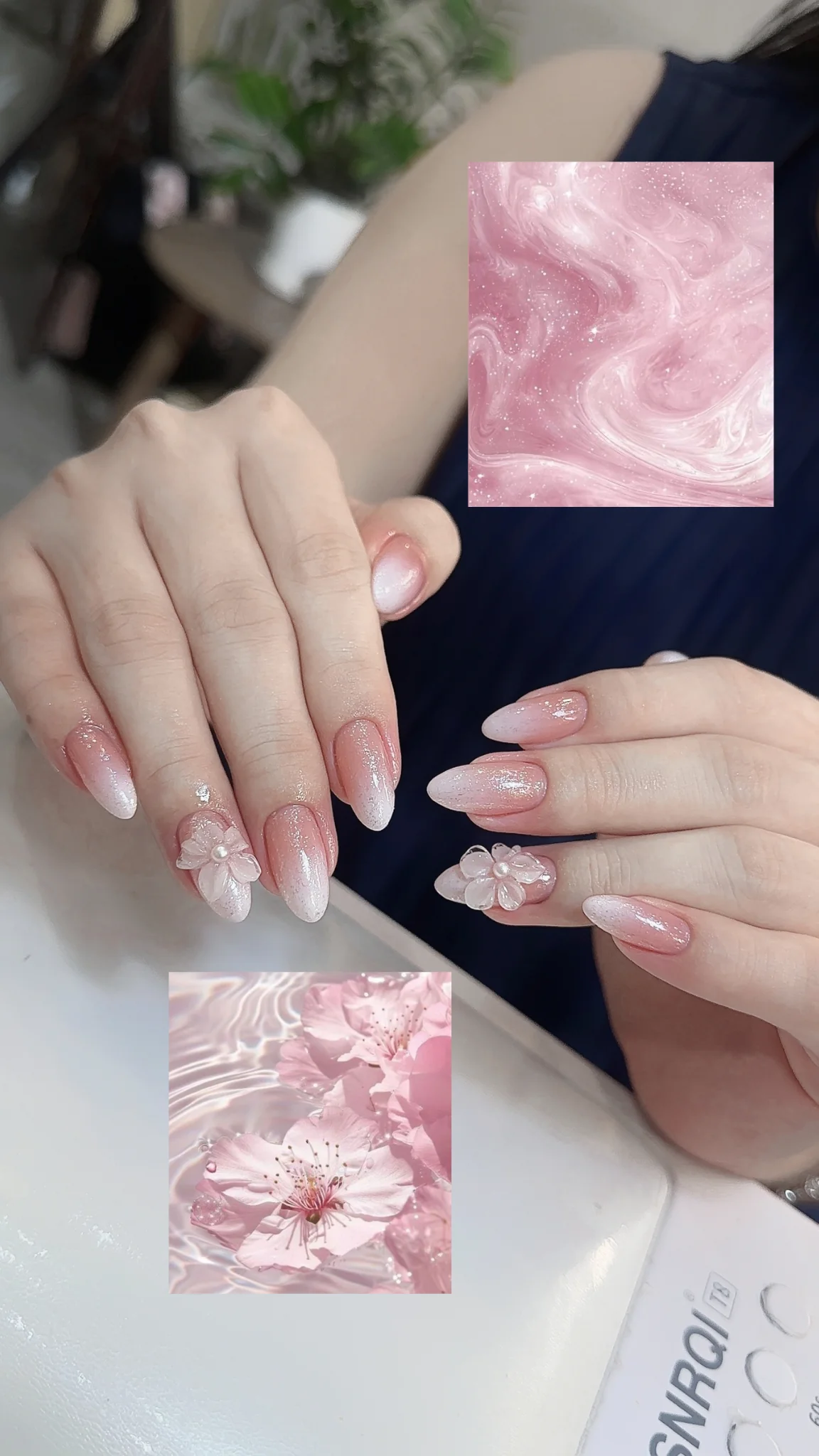 Mẫu nail hoa 3D ombre hồng lấp lánh - NAIL BY THẢO Tân Phú & Tân Bình