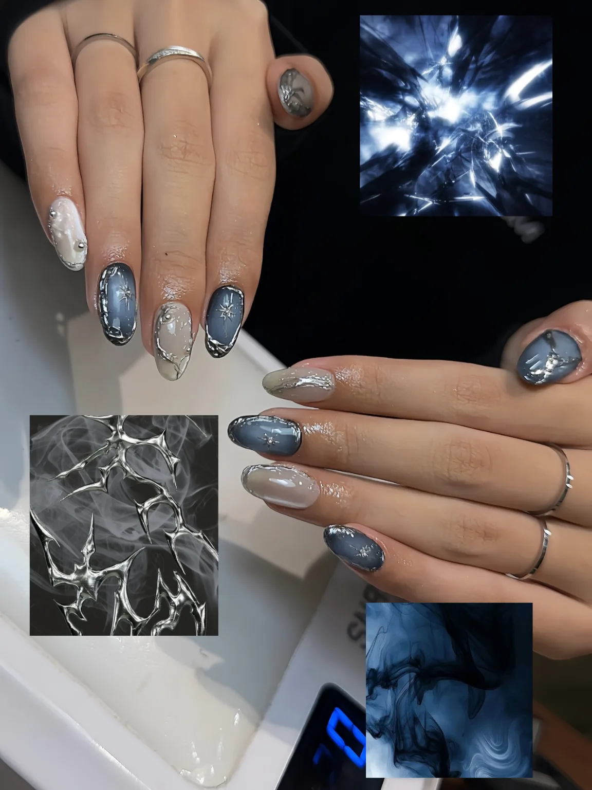 Mẫu nail chrome ánh kim xanh xám phong cách galaxy - NAIL BY THẢO Tân Phú & Tân Bình