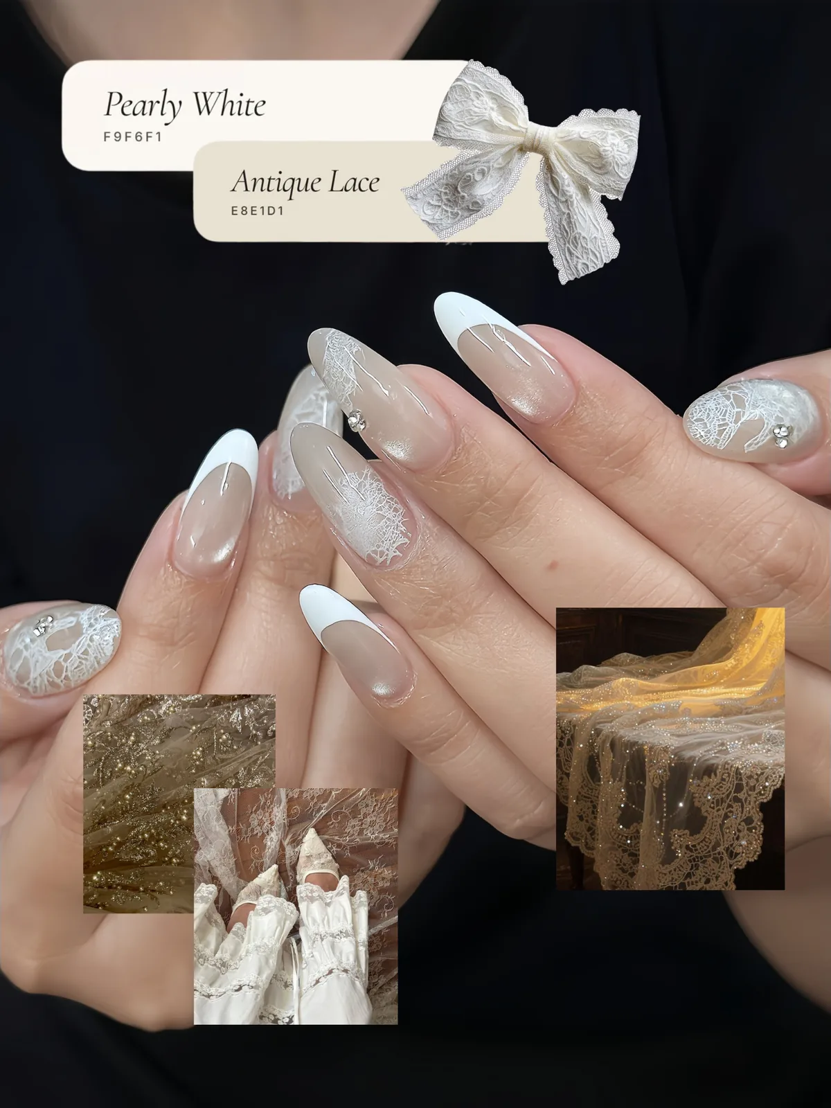 Mẫu nail French tip ren đính đá trắng - NAIL BY THẢO Tân Phú & Tân Bình