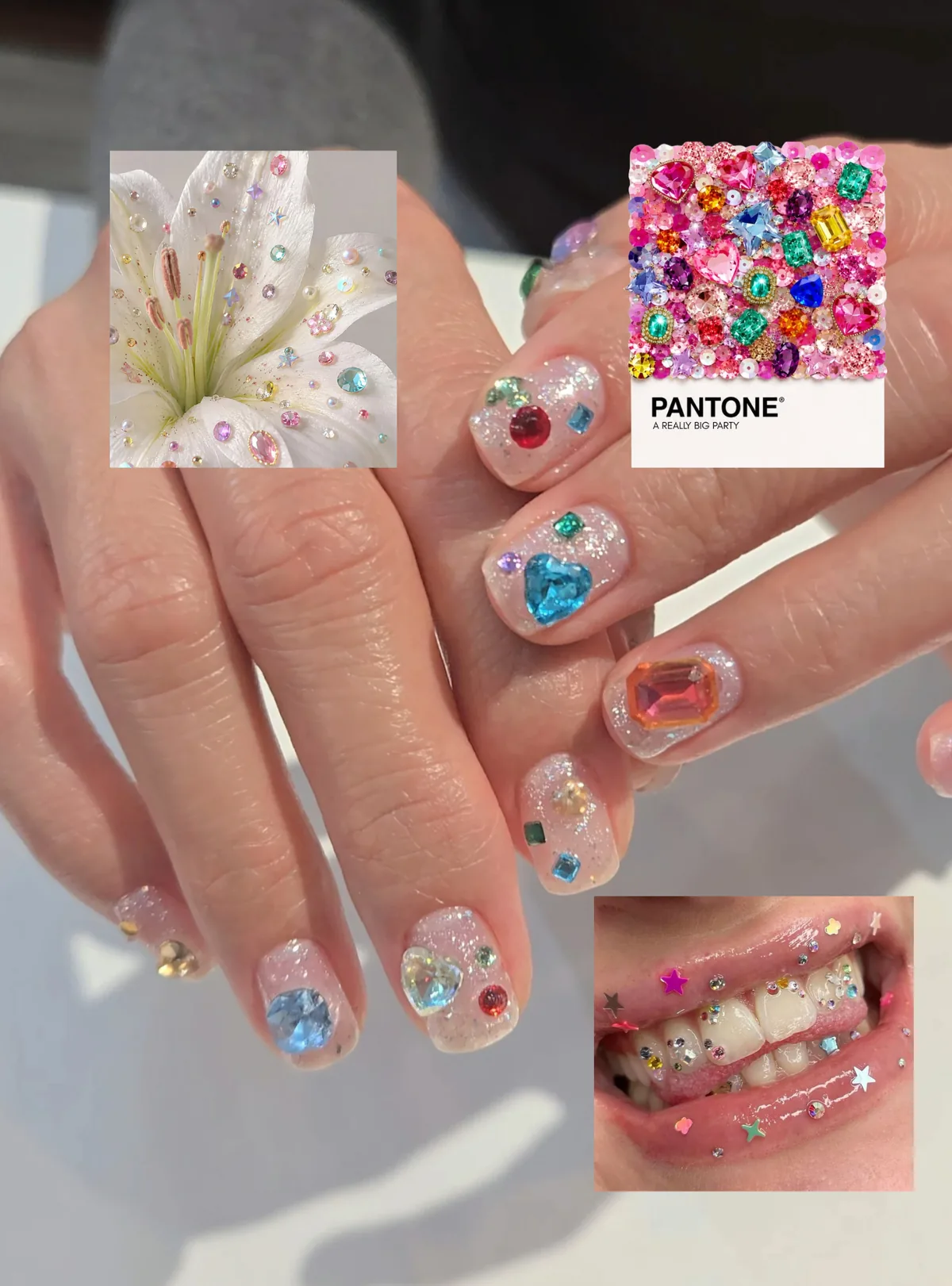 Mẫu nail trong suốt đính đá nhiều màu sắc - NAIL BY THẢO Tân Phú & Tân Bình