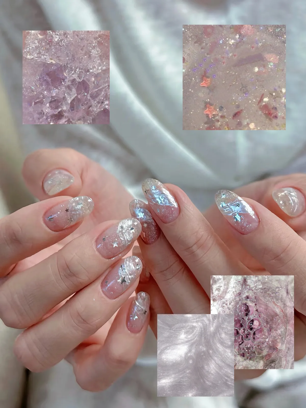 Mẫu nail xám marble ren trắng ngọc trai - NAIL BY THẢO Tân Phú & Tân Bình