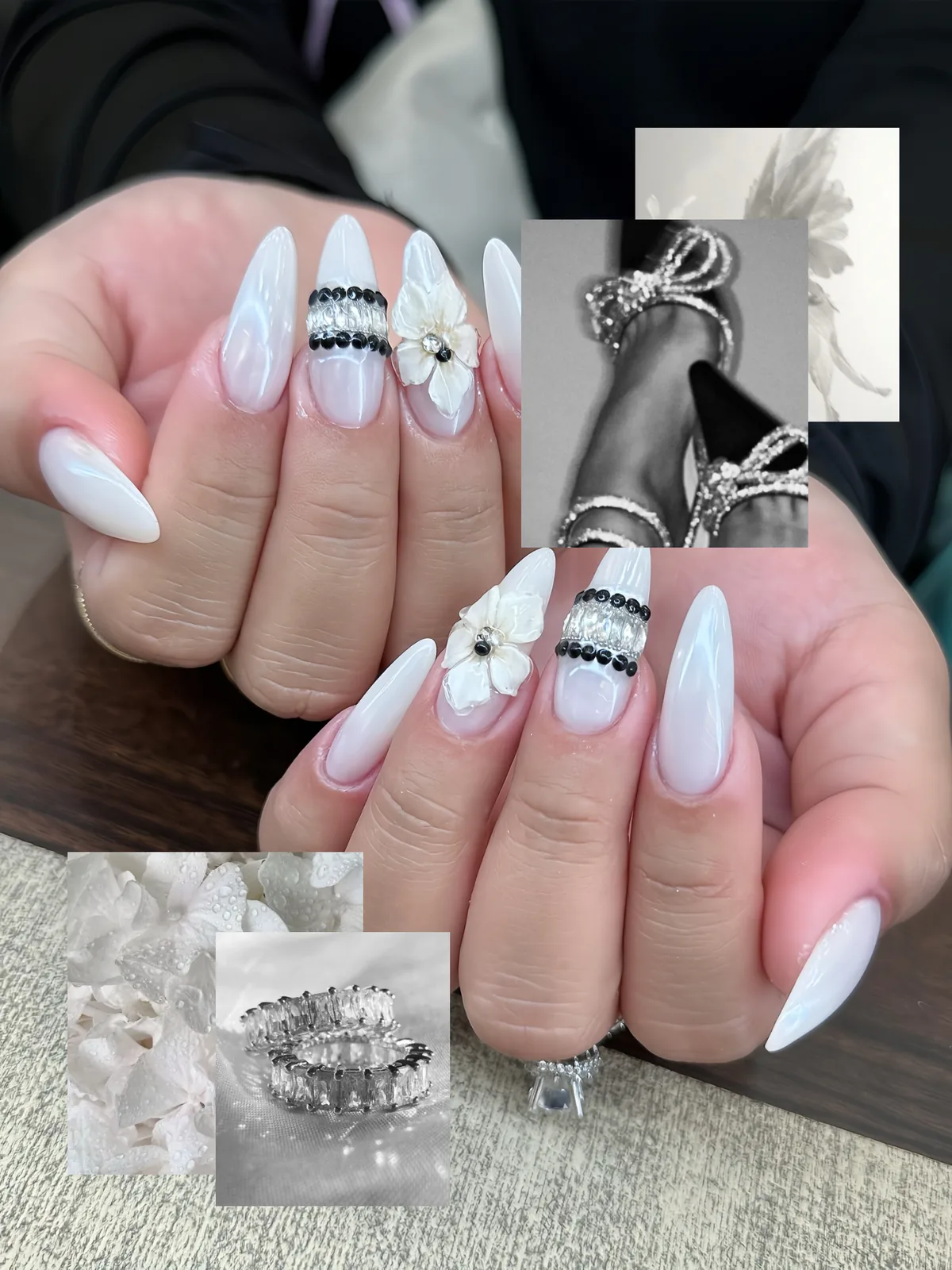 Mẫu nail trắng bạc hoa nhỏ dự tiệc cưới - NAIL BY THẢO Tân Phú & Tân Bình