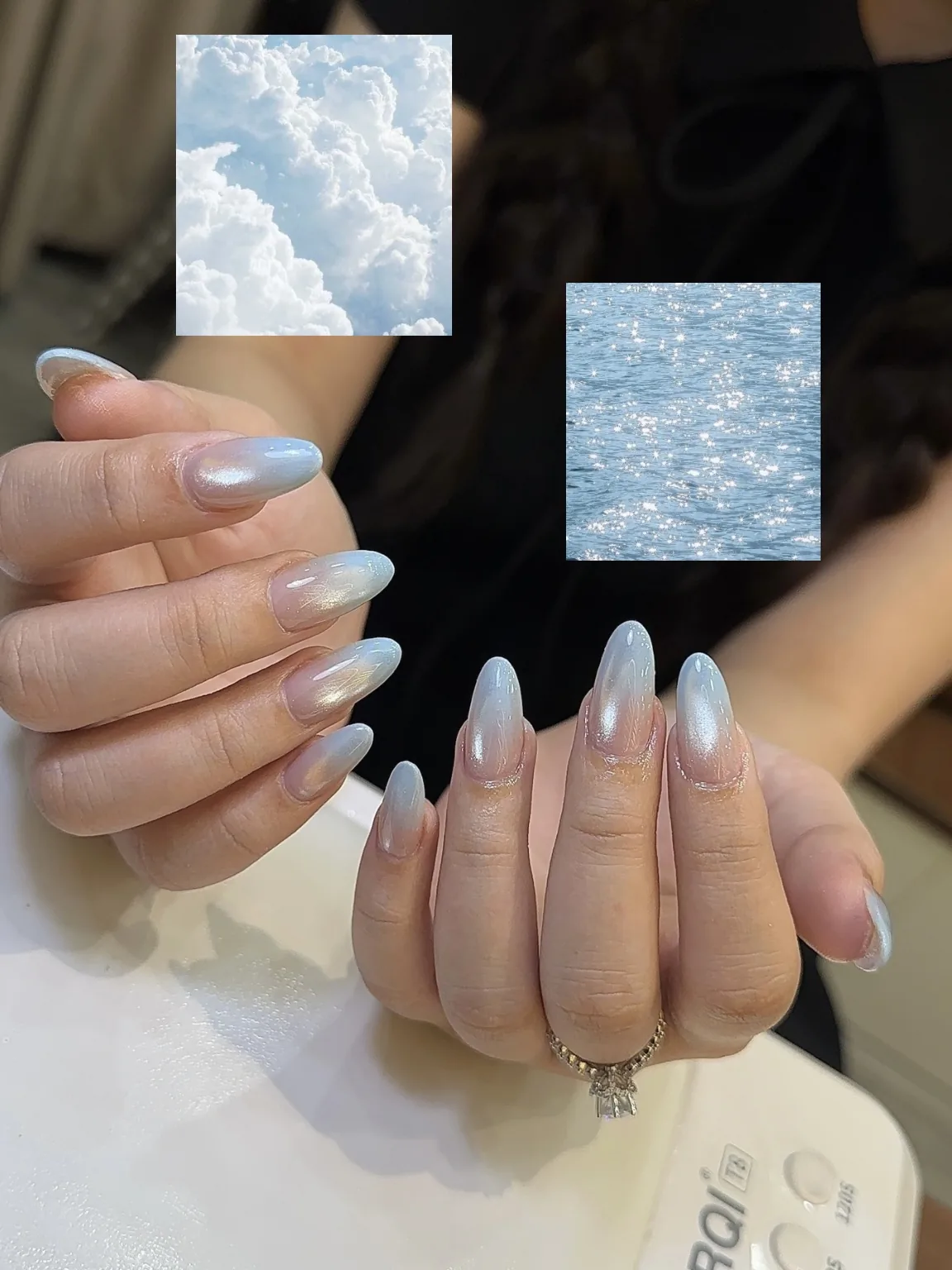 Mẫu nail xanh bạc holographic ombre - NAIL BY THẢO Tân Phú & Tân Bình