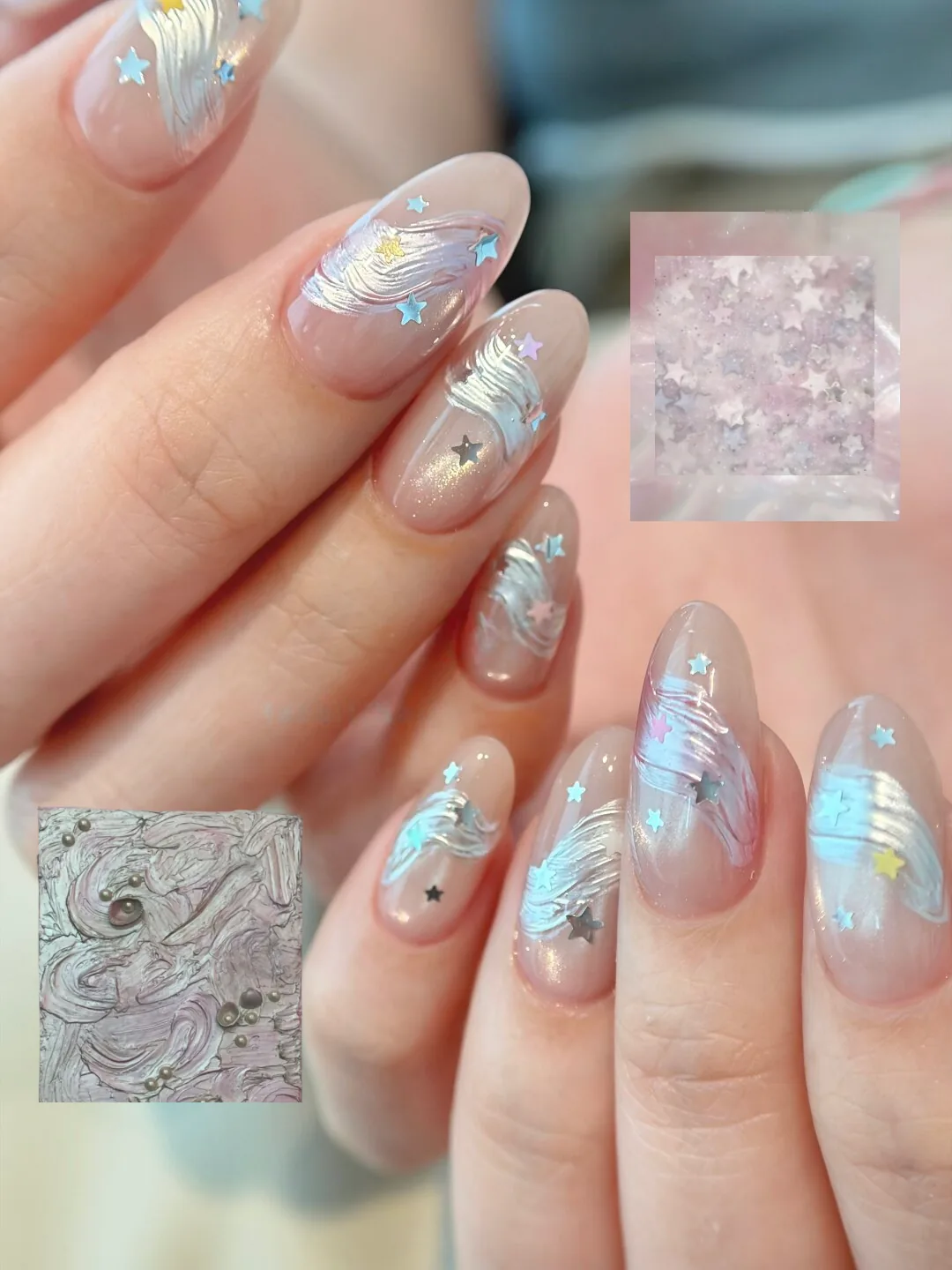 Mẫu nail nude ánh kim cầu vồng sao nhỏ - NAIL BY THẢO Tân Phú & Tân Bình