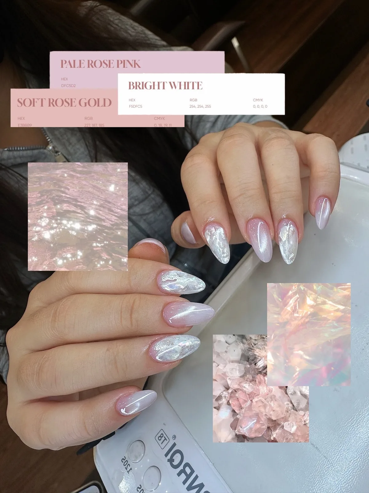 Mẫu nail hồng trắng ánh kim chrome - NAIL BY THẢO Tân Phú & Tân Bình
